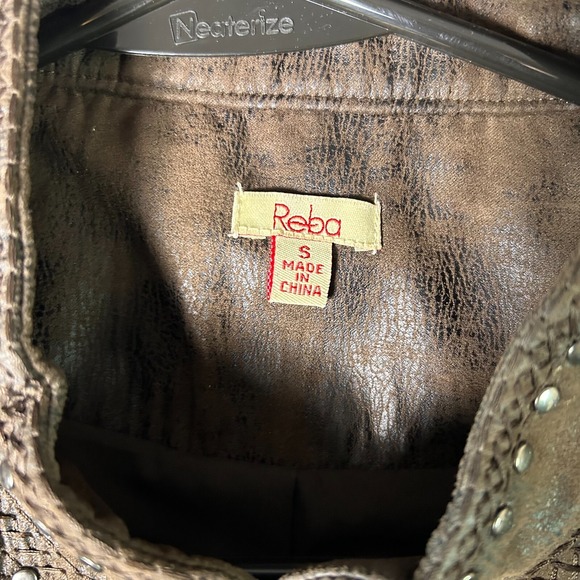Reba McEntire Leather Jacket Womens Small Brown Western Country Vegan Studded - Picture 2 of 11